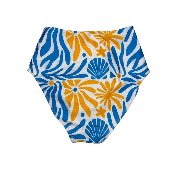 Free People Movement Blue & Yellow Fantasea High Waisted Bikini Bottom NWT Small - Picture 2 of 4